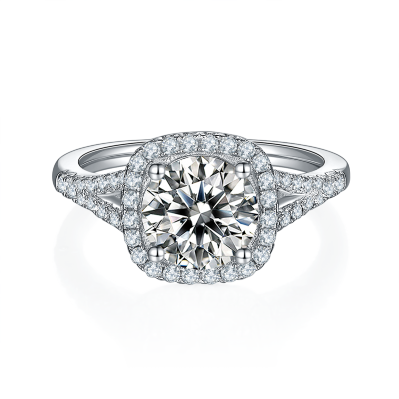 双臂方包S925银镀白金MoissaniteWomen's Ring2.0ctD级